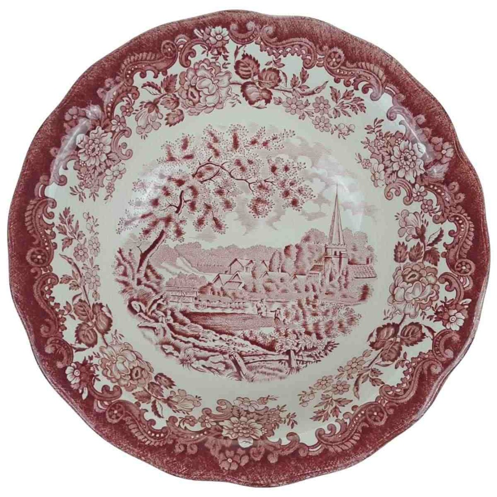 [458168348] Schüssel Servierschüssel 22 cm Palissy Avon Scenes Rot gebraucht - gut