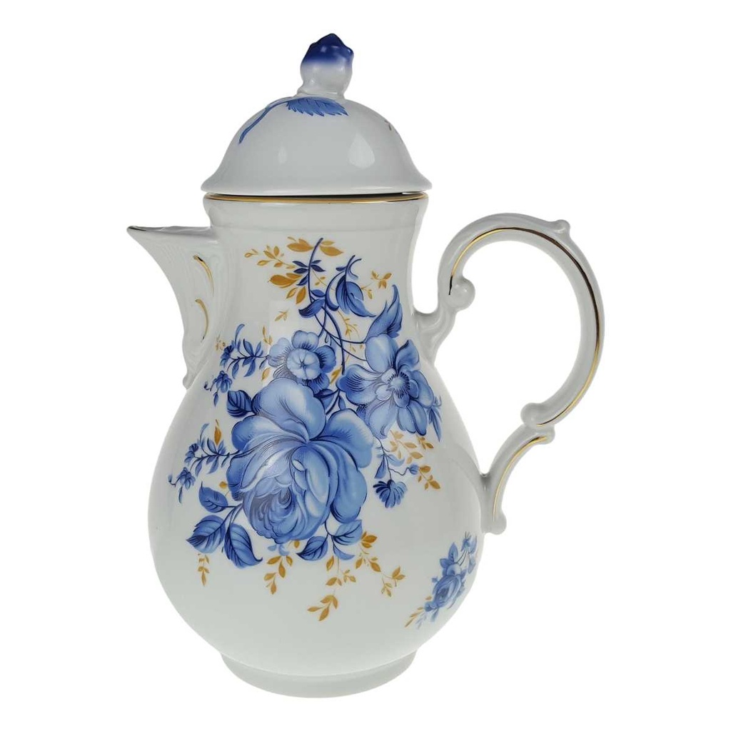 Kaffeekanne Goldrand 1,4 L Schaller blaue Blume weiß Blumen Bavaria gebraucht - sehr gut