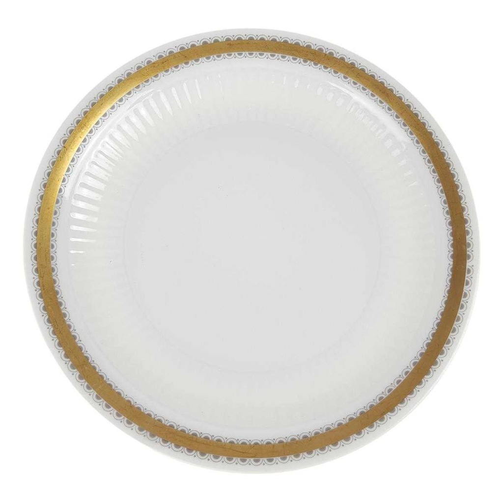 [458168443] Kuchenteller Dessertteller 19,5 cm Seltmann Weiden Vohenstrauß Goldring graue Halbkreise gebraucht - gut