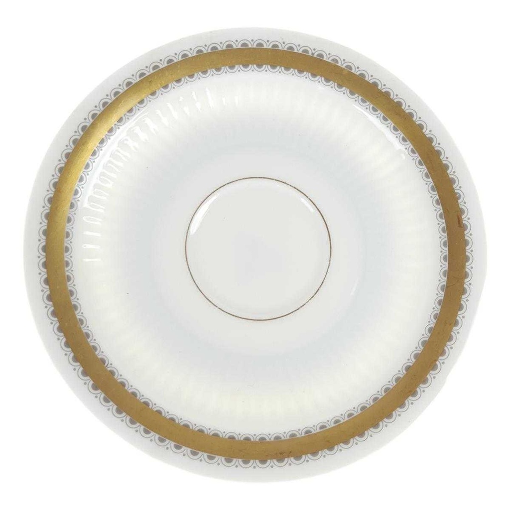 [458168445] Untertasse für Kaffee 15 cm Seltmann Weiden Vohenstrauß Goldring graue Halbkreise gebraucht - gut