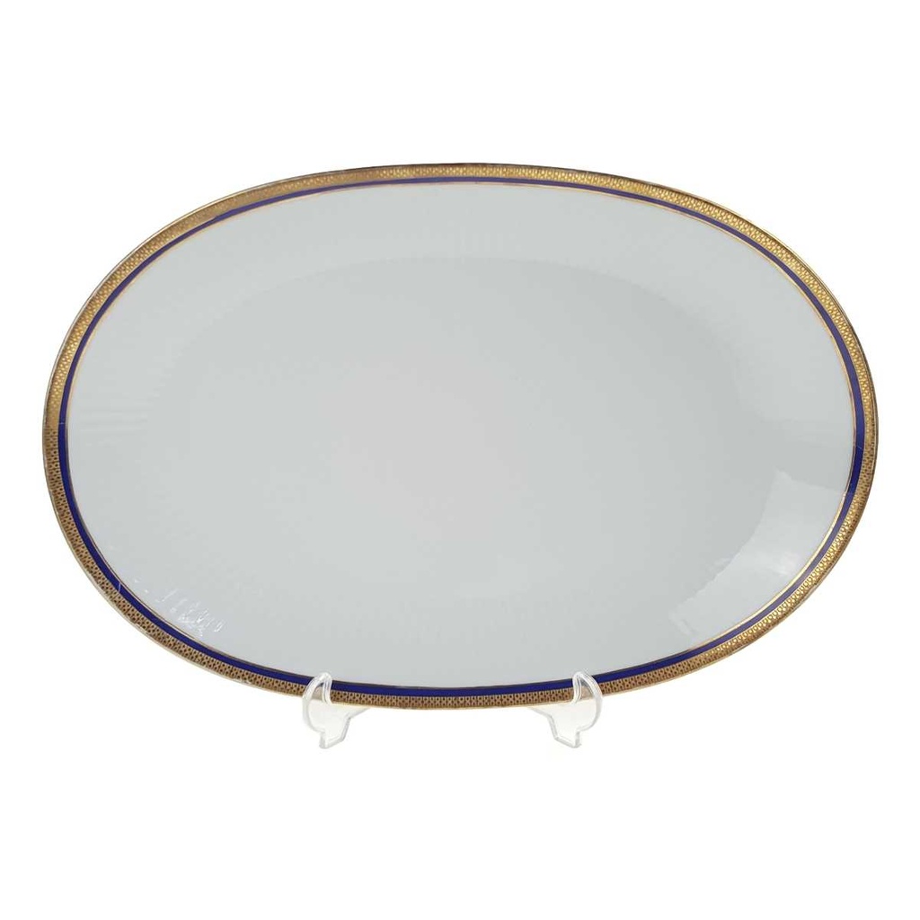 [458168450] Servierplatte Goldrand 31,5x21,2 cm Bareuther Waldsassen geriffelt Blauband Weiß gebraucht - gut