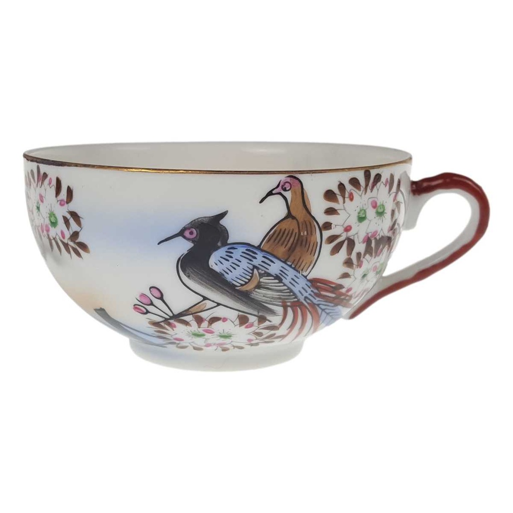 [458168471] Teetasse Geisha im Tassenboden 0,15 L Japan China Asiatisches Porzellan Vogelmotiv Fasane gebraucht - gut