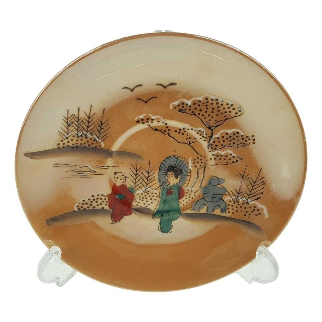 Untertasse 13 cm Japan China Asiatisches Porzellan Geisha Perlmutt gebraucht - gut