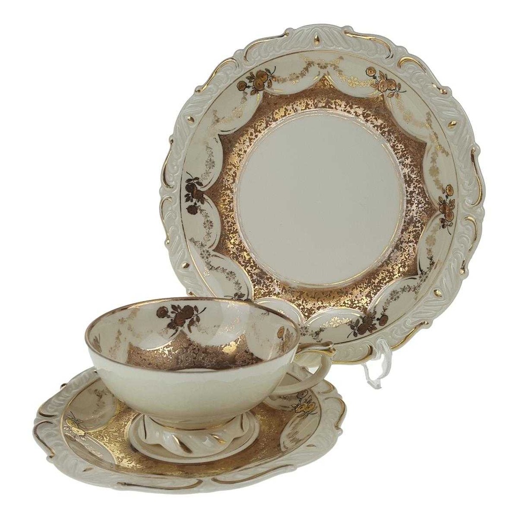 Gedeck Sammelgedeck 3tlg Kahla Elfenbein Ätzgold Beige gebraucht - gut