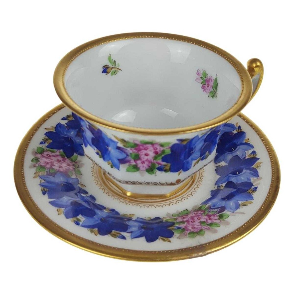 [458168589] Sammeltasse Golddekor 2tlg Lamm Dresden Saxony Blumendekor Blumen gebraucht - defekt