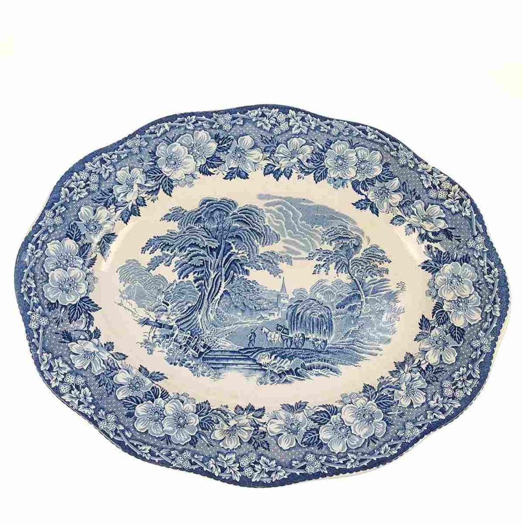 Fleischplatte 35,6x28,5 cm Enoch Wedgwood Woodland Blau gebraucht - akzeptabel