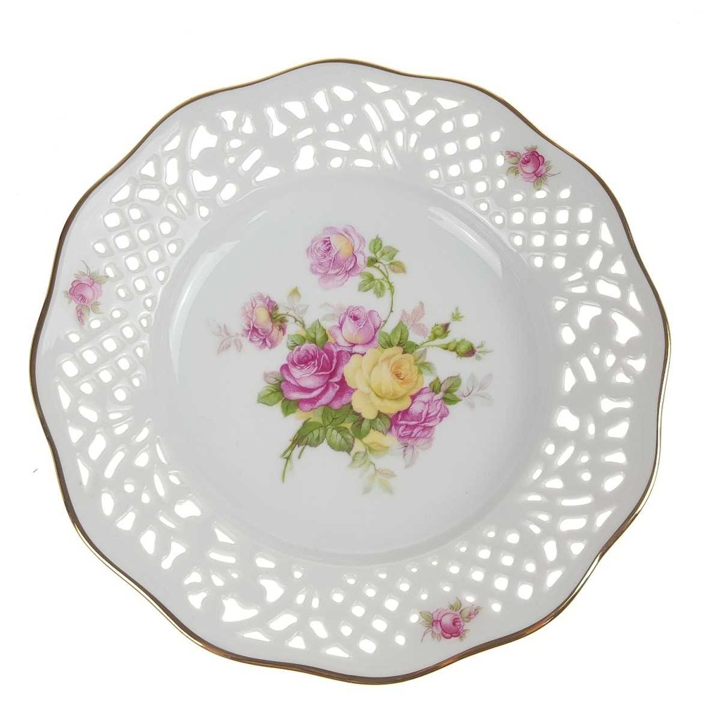 Durchbruchteller Kuchenteller 19,1 cm Schumann/Arzberg Blumendekor Goldrand