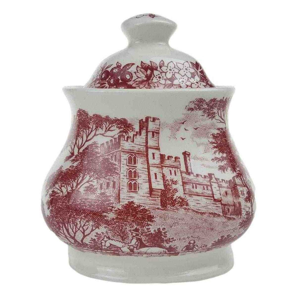 [458168628] Zuckerdose J & G Meakin England Haddon Hall Rot Historismus gebraucht - gut