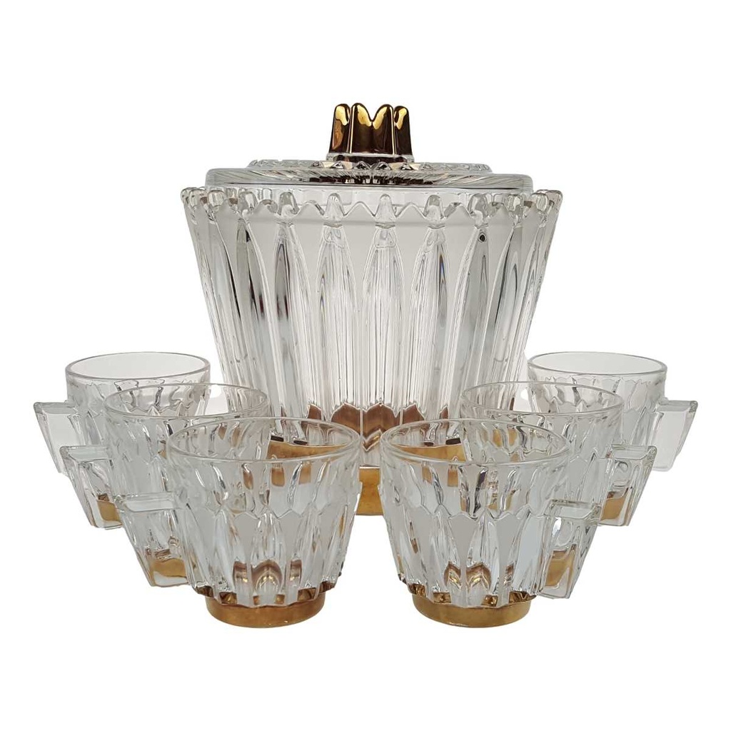 Bowle mit 6 Bechern Goldrand 7tlg 3,5 L Krone Gold gebraucht - gut