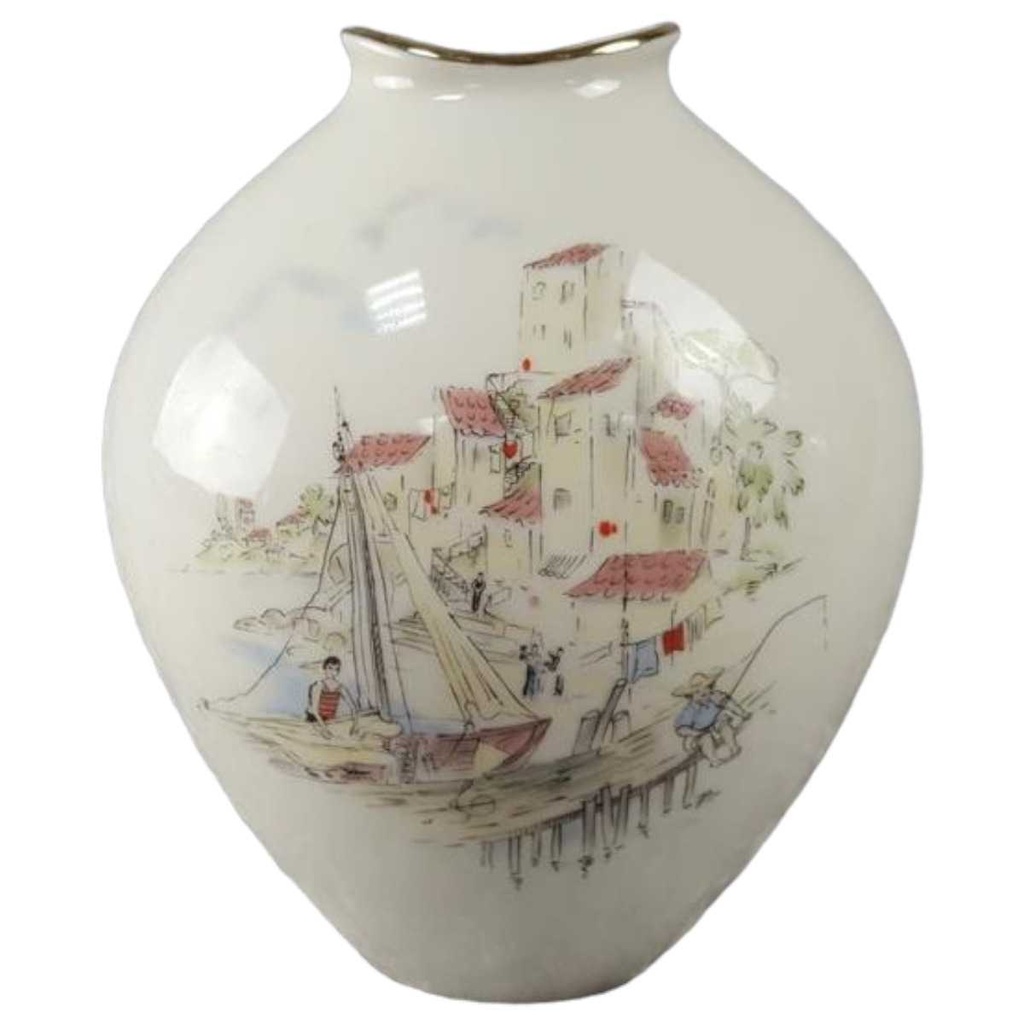 Vase Blumenvase Goldrand 16 cm Schaller Elfenbein gebraucht - sehr gut