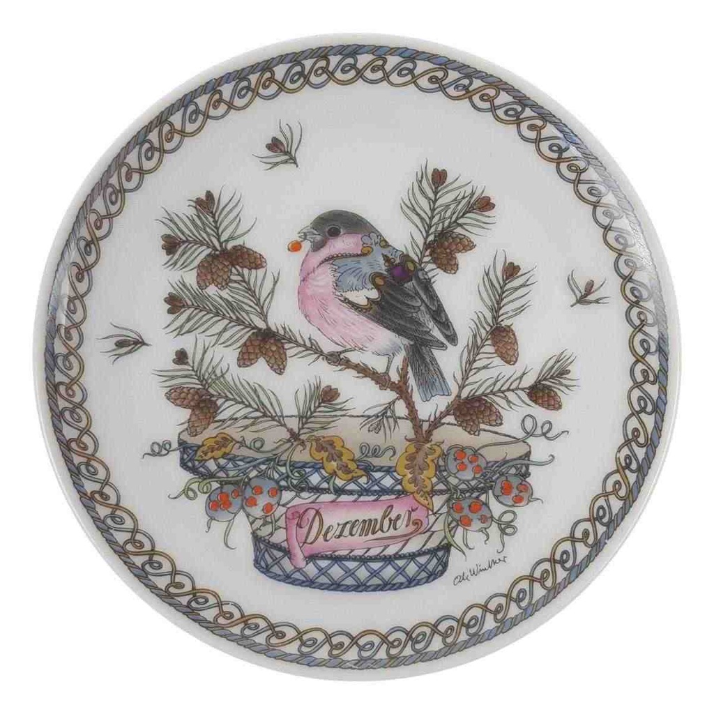 Wandteller Hutschenreuther Ole Winther Monatsteller Dezember Dompfaff gebraucht - sehr gut