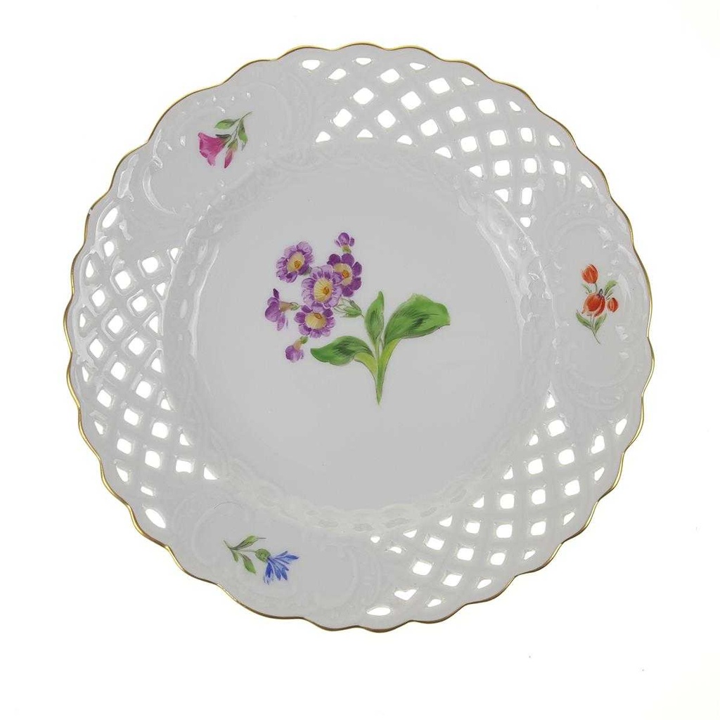 [458169012] Durchbruchteller Wandteller Durchbrucharbeit Meissen Blumen gebraucht - gut