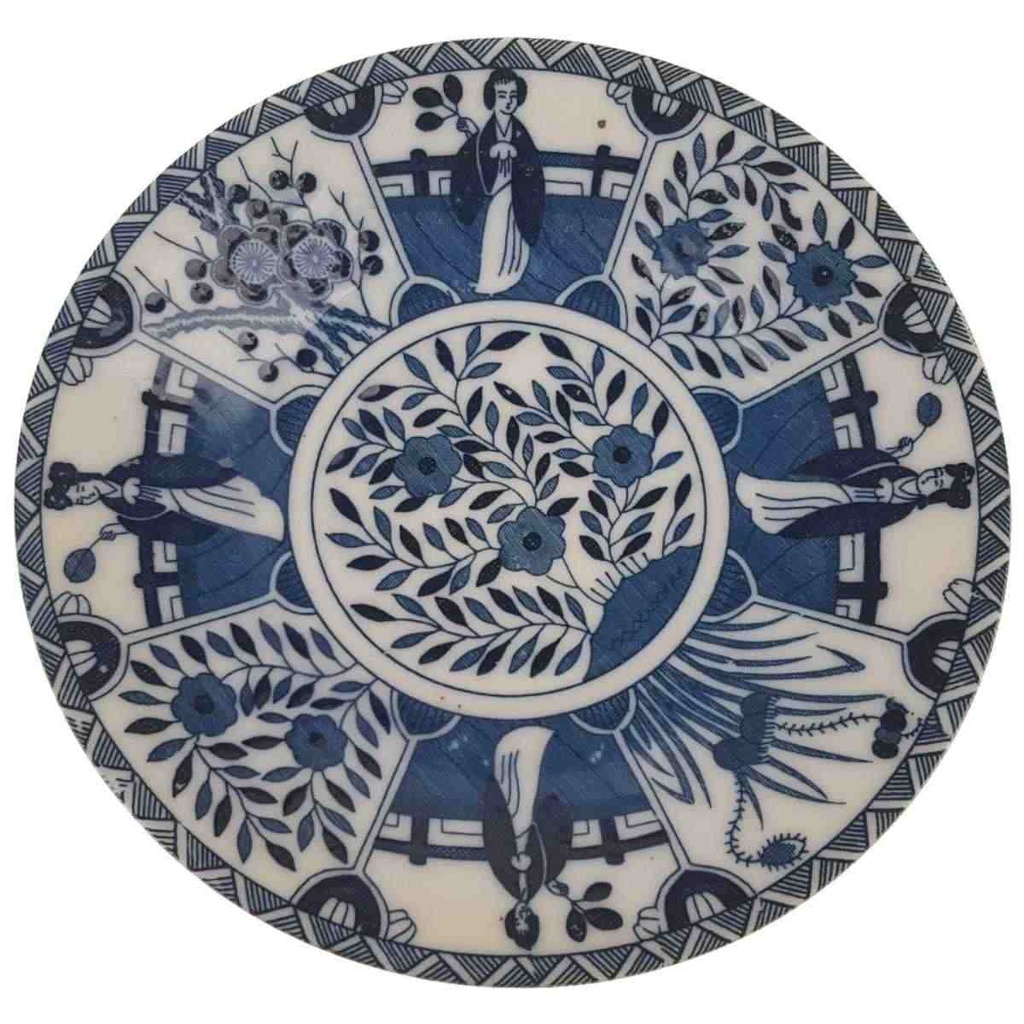 [458169014] Untertasse ohne Stempel 13 cm Japan China Geisha Blau Weiß gebraucht - gut