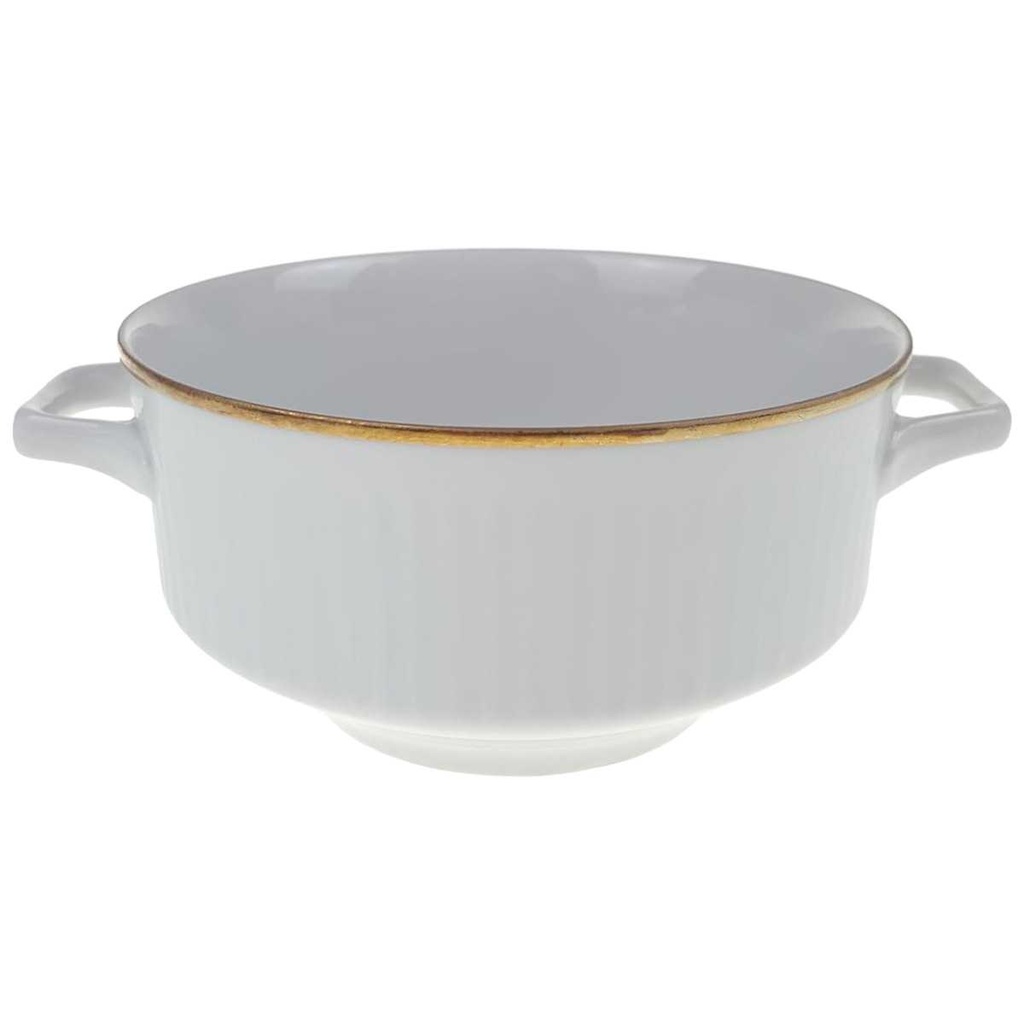 [458169017] Suppentasse Bareuther geriffelt Goldrand weiß