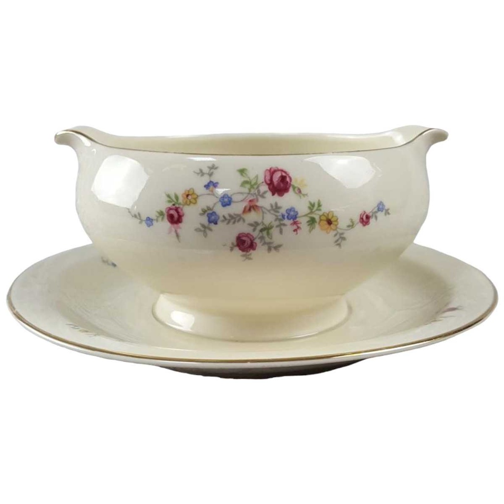 Sauciere mit Teller Goldrand 1tlg Edelstein Bavaria Blumendekor 15476 Blumen Elfenbein Beige gebraucht - defekt