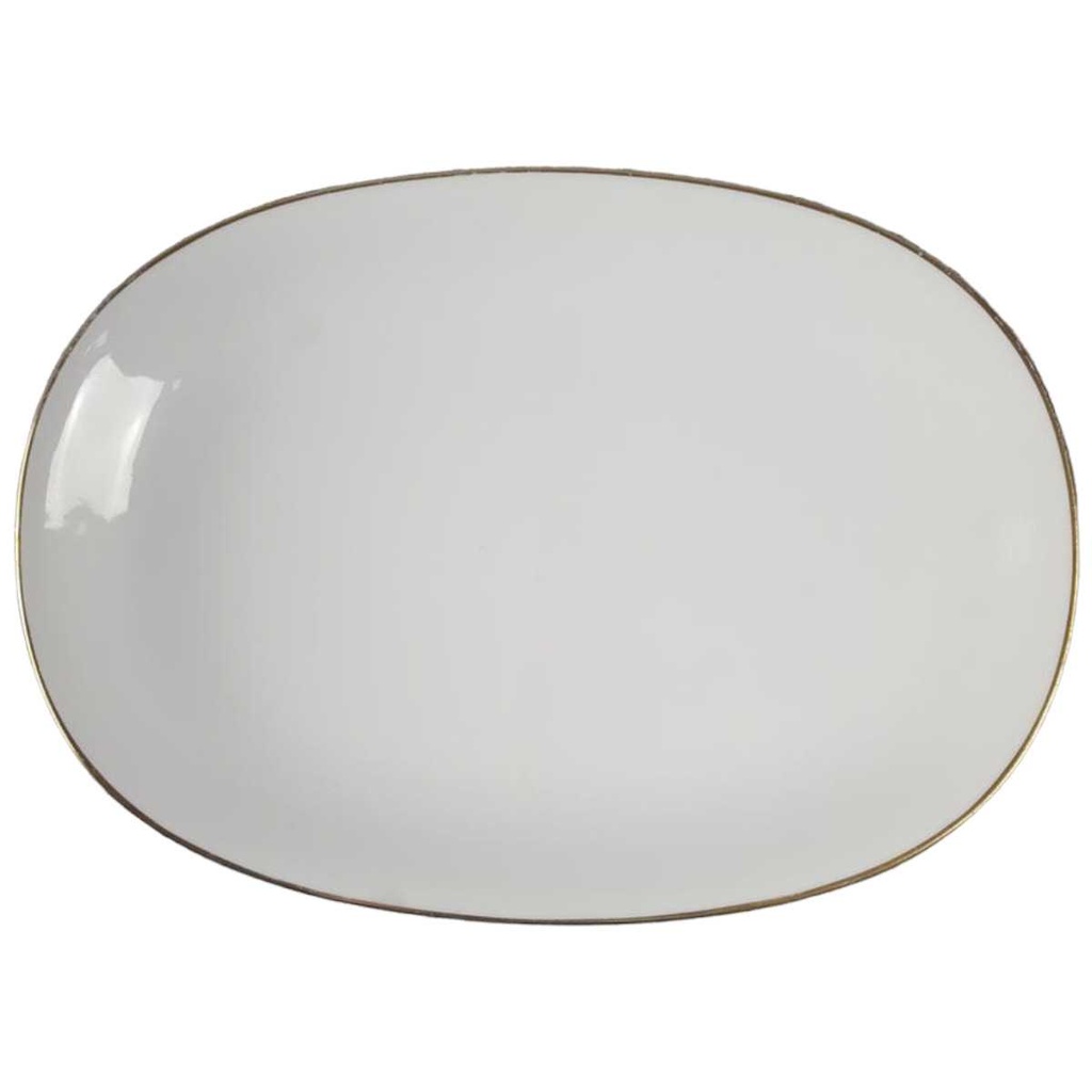 [45816966] Servierplatte Speiseplatte Fleischplatte Steakplatte mittelgroß Goldrand 27,5x19,8 cm KPM Krister 0201 Weiß gebraucht - gut