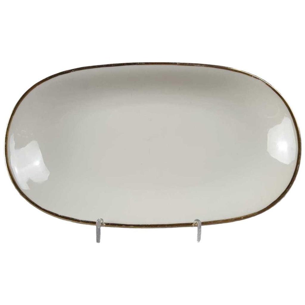 [45817023] Servierplatte Speiseplatte Steakplatte Goldrand 24,3x14 cm KPM Krister 0217 Elfenbein Beige gebraucht - gut