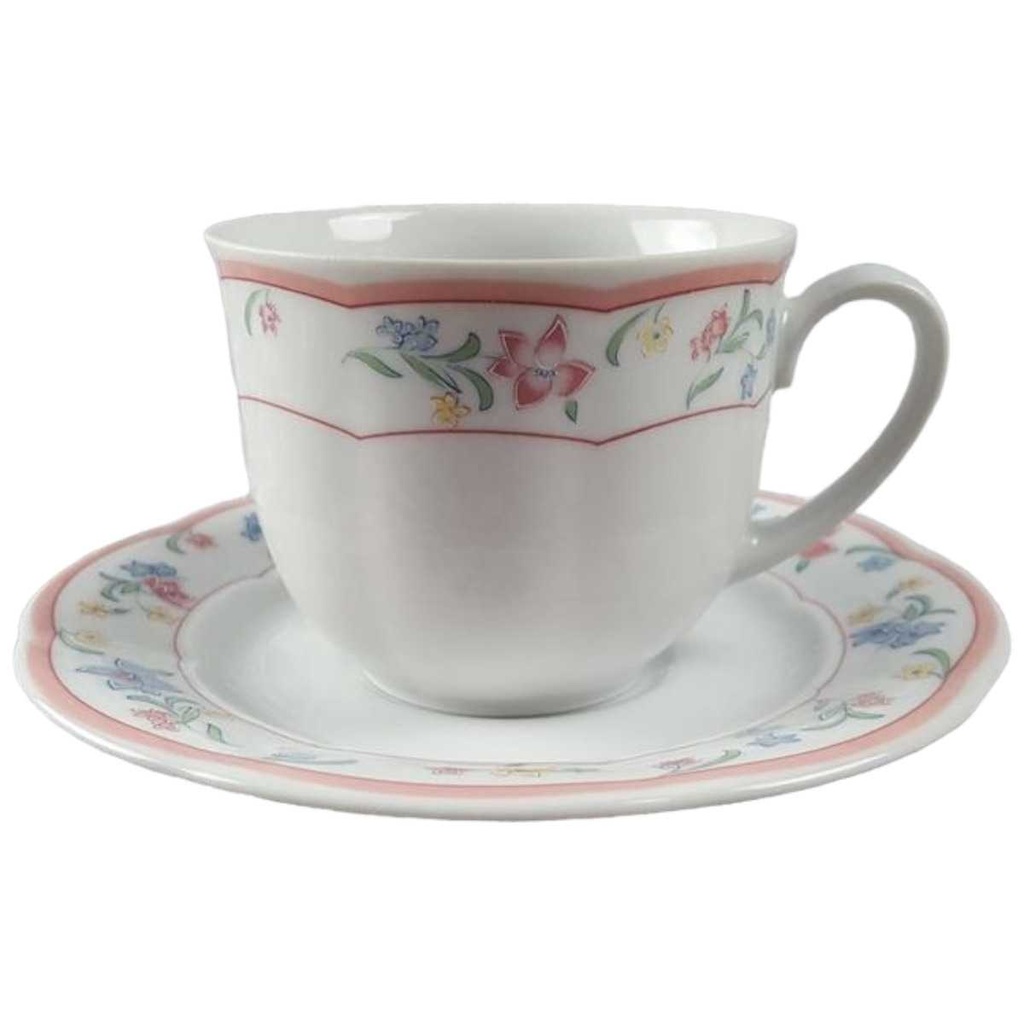 [45817077] Kaffeetasse mit Untertasse Tasse Mitterteich Form 2250 rosa Rand Dekor Stefanie gebraucht - sehr gut
