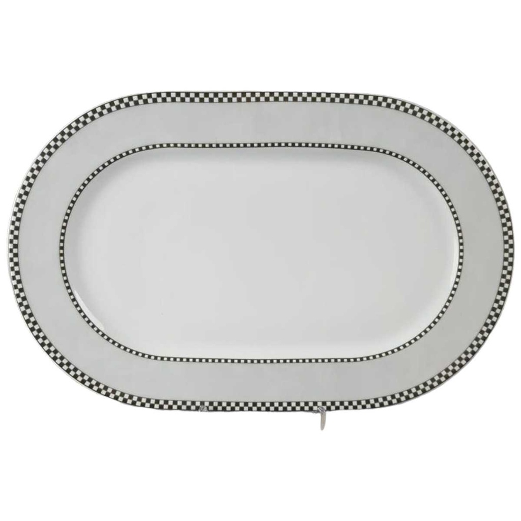 [45817090] Servierplatte Fleischplatte Steakplatte 32,3x20,6 cm Flirt grau weiß Rautendekor gebraucht - gut