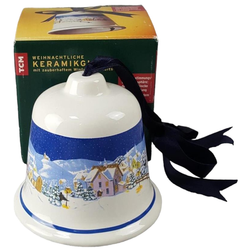 [45817272] TCM Weihnachtliche Keramikglocke mit zauberhaftem Winterlandschafts-Dekor