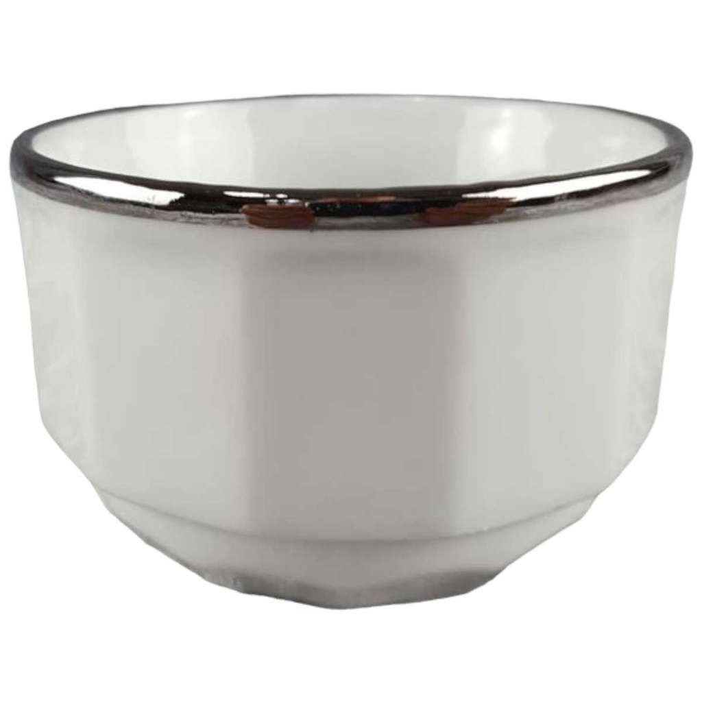 Zuckerschale Apilco Porcelaine weiß mit Platinrand gebraucht - sehr gut