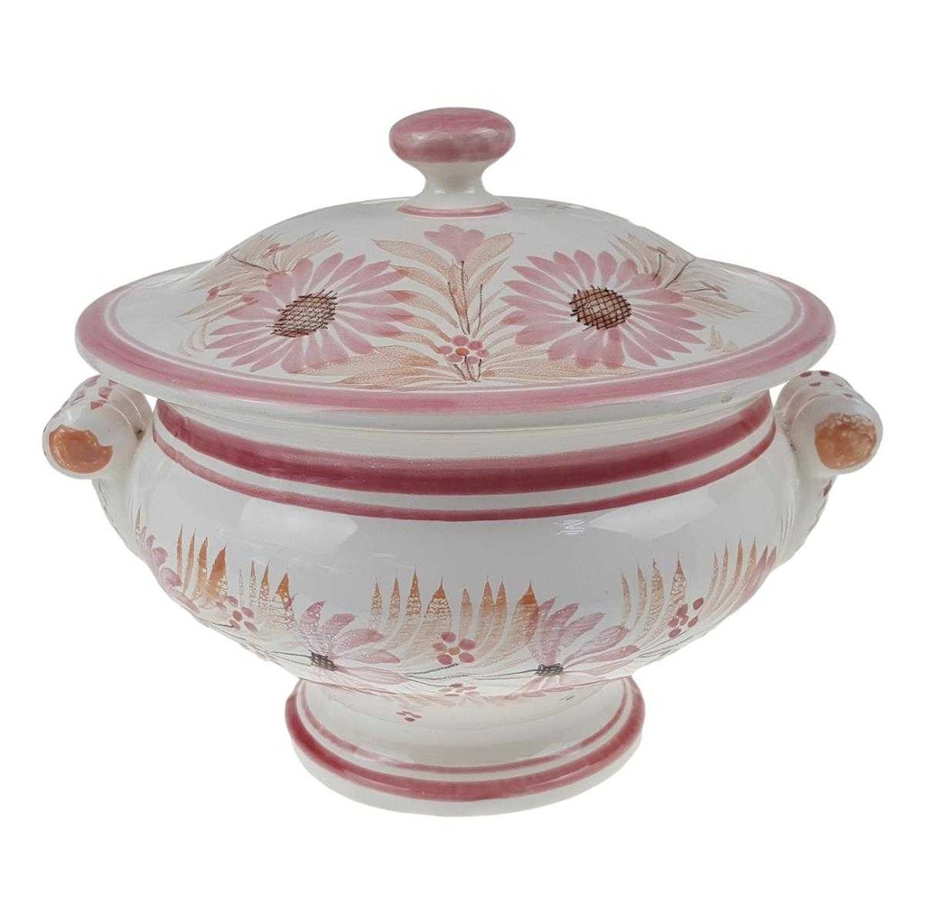 [45817465] Terrine 3 L Einzelteile Henriot Quimper rosa Blumendekor Blumen F 487 D 289 gebraucht - gut