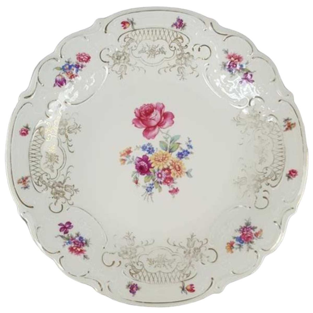 [45817513] Servierplatte Steakplatte Golddekor Schaller Blumen Elfenbein gebraucht - akzeptabel