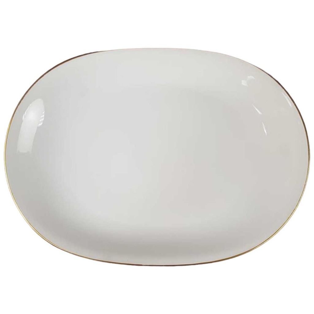 [45817561] Servierplatte Fleischplatte Steakplatte Goldrand 36,5x26,3 cm Heinrich Anmut weiß 14092 gebraucht - gut