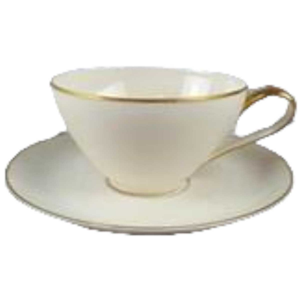 [45817585] Teetasse mit Untertasse Tasse Goldrand KPM Krister 0202 Elfenbein Beige