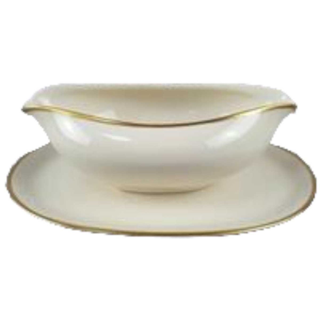 [45817611] Sauciere mit Teller Goldrand 1tlg 0,4 L KPM Krister 0201 Elfenbein Beige