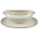 Sauciere mit Teller Goldrand 1tlg 0,4 L KPM Krister 0201 Elfenbein Beige