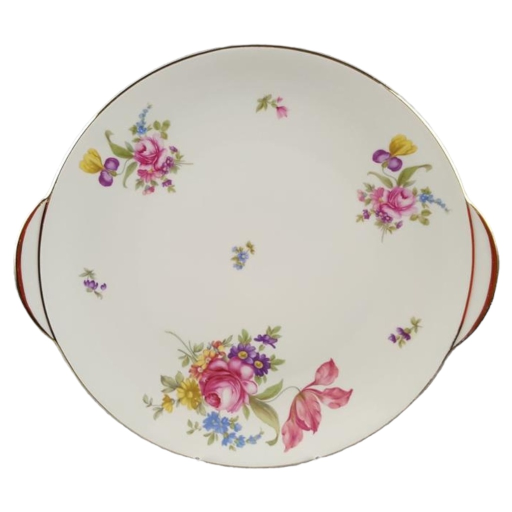 Sophienthal Fein Bayreuth elfenbein Blumendekor Kuchentplatte mit Griffen B 28,4 cm