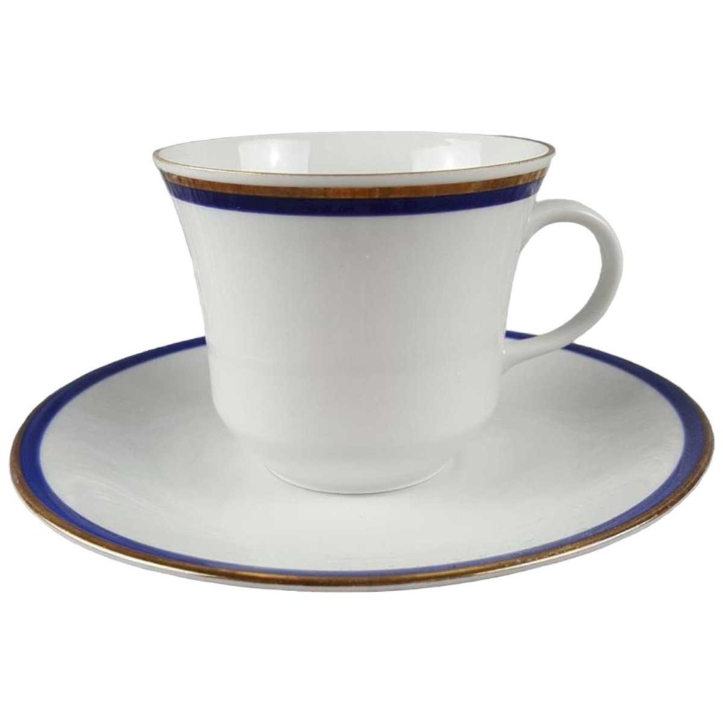 [45817686] Kaffeetasse mit Untertasse Tasse Goldrand Jaeger & Co PMR Blau gebraucht - gut