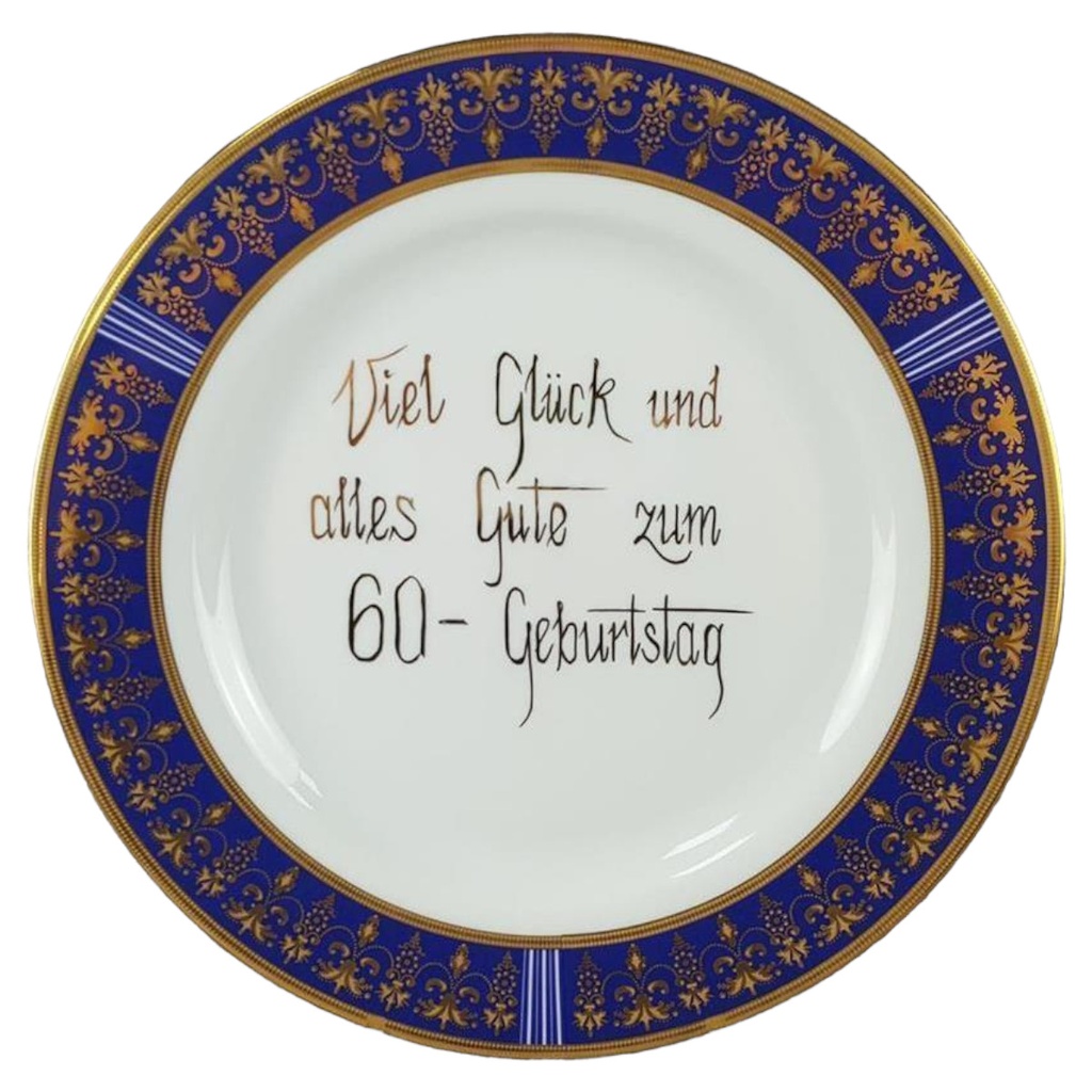 [45817736] Teller D 30,4 cm Kobalt Golddekor Viel Glück und alles Gute zum 60 Geburtstag