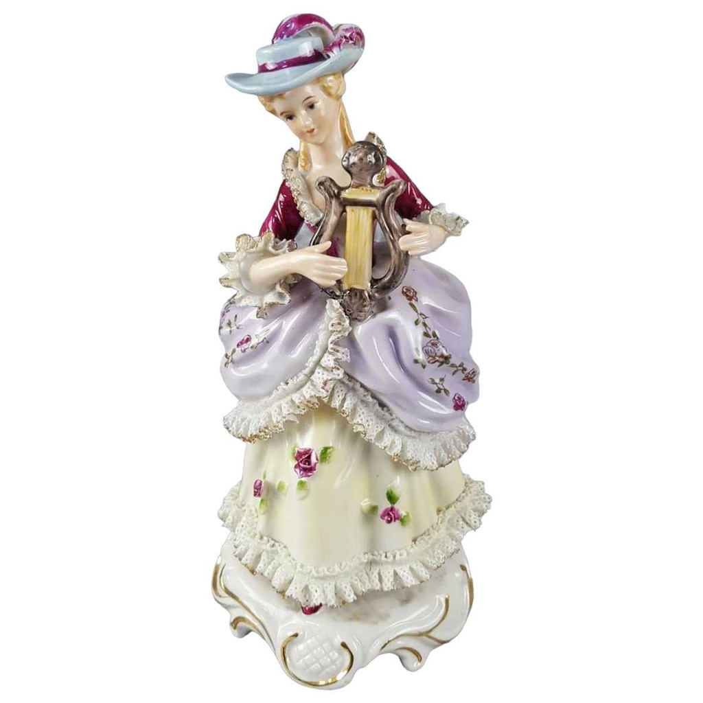 [45817737] Figur Einzelteile Capodimonte Dame mit Leierharfe Hut Kleid gebraucht - akzeptabel