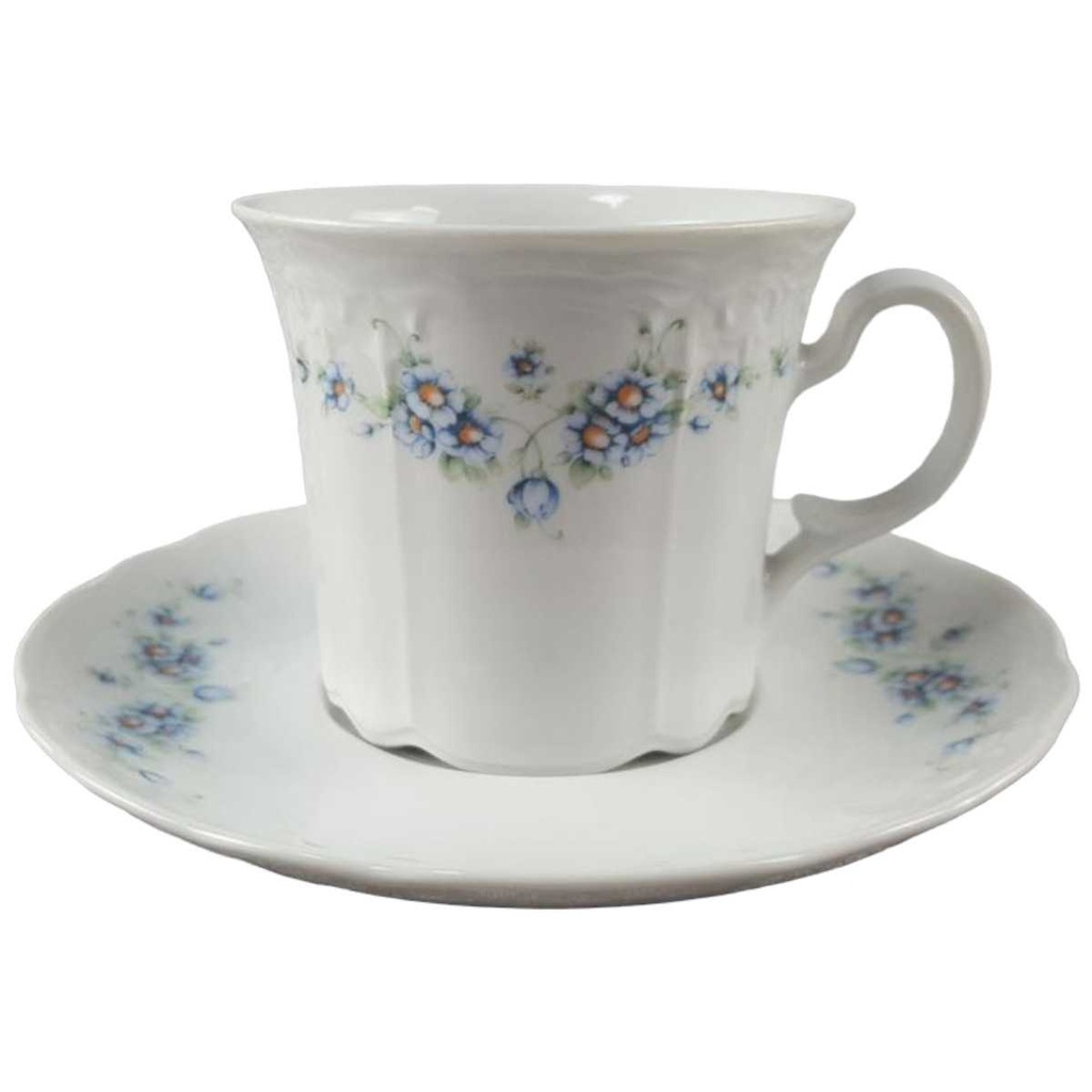 [45817838] Kaffeetasse mit Untertasse Tasse Seltmann Weiden Julia Blaue Margeritenranke gebraucht - gut
