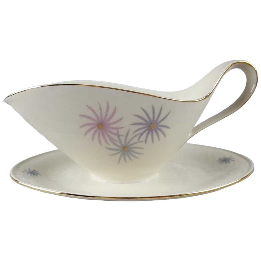 [45817847] Sauciere mit Teller Goldrand 1tlg Tirschenreuth Dekor 1244 Blumendekor Elfenbein Beige gebraucht - sehr gut