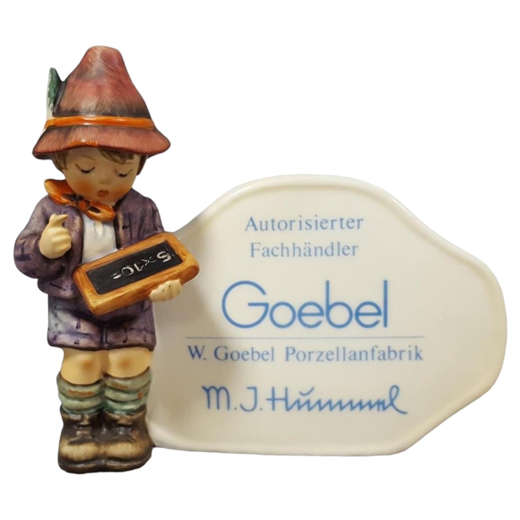 Figur Skulptur Goebel Hummel 460 Aufsteller 1984 Junge mit Tafel Händlerschild H 12,5 cm