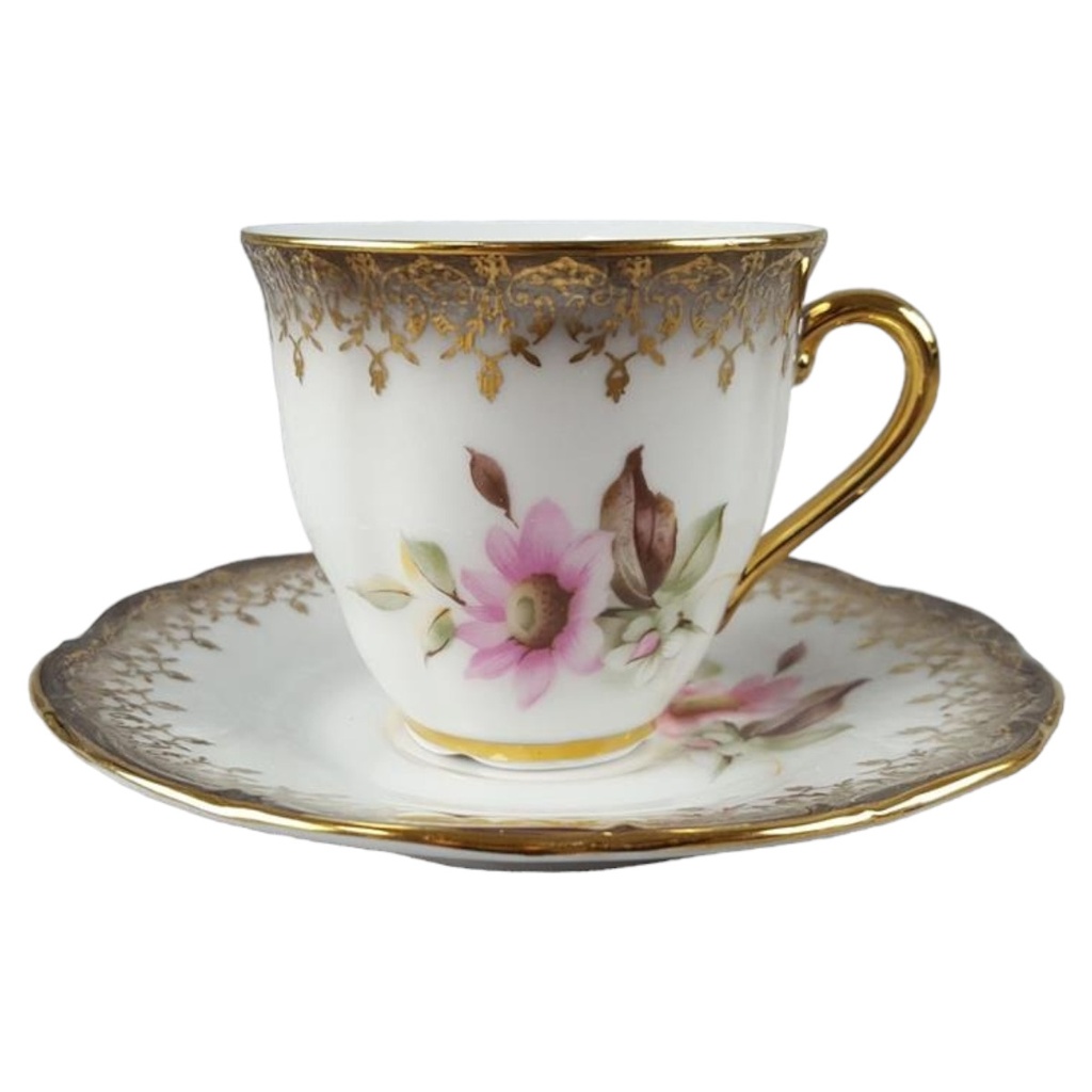 [45817953] Haas & Czjzek Schlaggenwald Czech Republic Gold Blumendekor Mokkatasse mit Untertasse