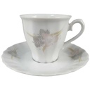 Kaffeetasse mit Untertasse Tasse Eschenbach Toledo rosa graue Blüten gebraucht - sehr gut
