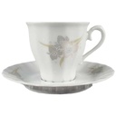 Kaffeetasse mit Untertasse Tasse Eschenbach Toledo rosa graue Blüten gebraucht - gut
