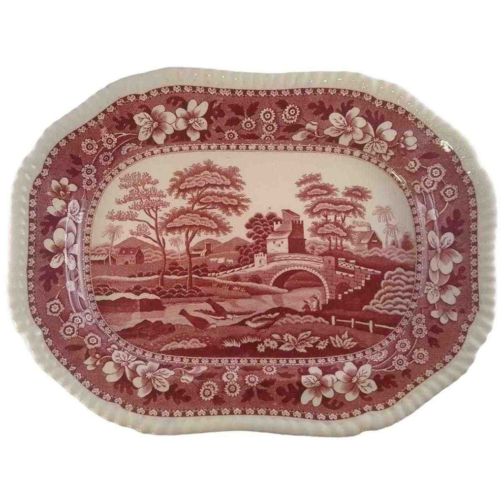 [4581897] Servierplatte Speiseplatte Fleischplatte Steakplatte groß mittelgroß 32,1x24 cm Spode Copeland Pink Tower Rot gebraucht - gut