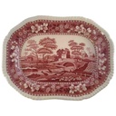 Servierplatte Speiseplatte Fleischplatte Steakplatte groß mittelgroß 32,1x24 cm Spode Copeland Pink Tower Rot gebraucht - gut