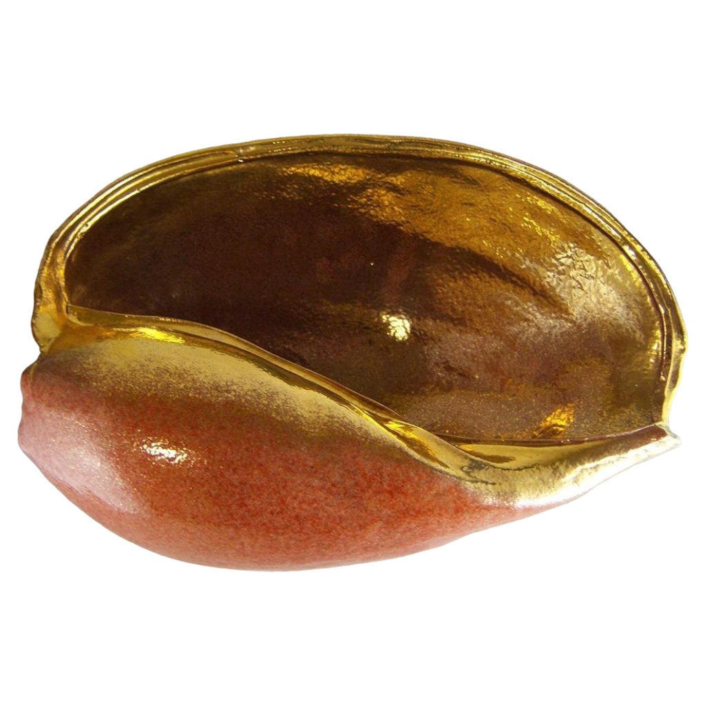 [458190] Keramik Schale Obstschale in Muschelform mit Gold groß L: 35 cm
