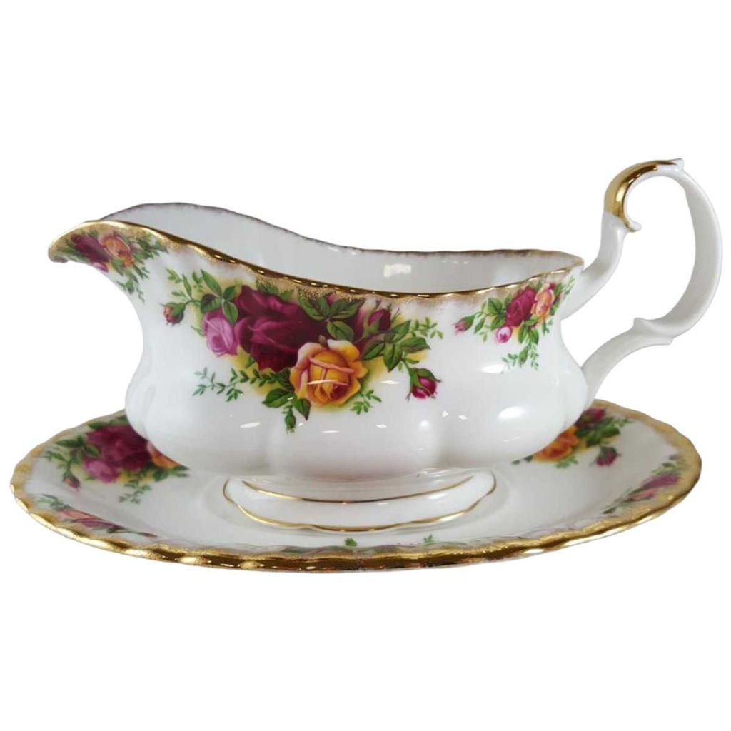 Sauciere mit Teller 2tlg Royal Albert Old Country Roses gebraucht - sehr gut