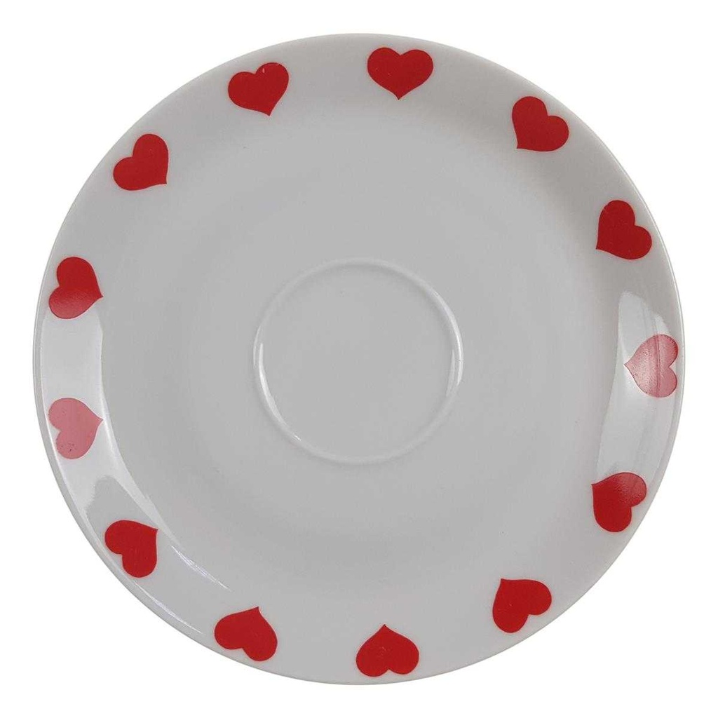 [98108] Untertasse für Kaffee 14,4 cm Winterling Schwarzenbach Herzchen rot weiß gebraucht - akzeptabel