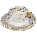 Sammelgedeck 3tlg Roloff Handmalerei schwarz gold Dekor Untertasse Kuchenteller Teetasse gebraucht - sehr gut