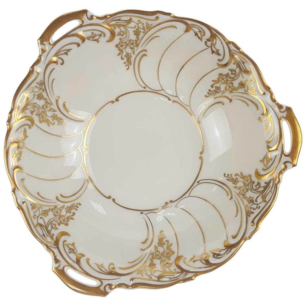 [98199] Schale mit Griffen Golddekor 19,3 cm Krautheim Blumendekor Blumen gebraucht - sehr gut