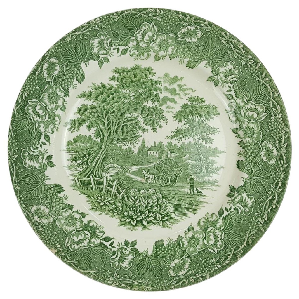 [98320] Speiseteller 24,5 cm English Ironstone Tableware (EIT) EIT England Heuwagen Grün gebraucht - akzeptabel