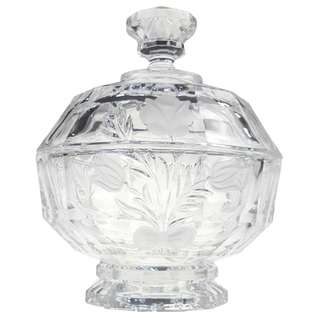 [98365] Deckeldose Bonboniere Ätzdekor 16 cm H 19,5 Kristallglas